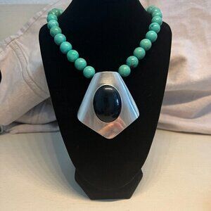 Signed Modernist Statement Pendant/Enhancer, Sterling Onyx, 47g M KAYE VTG 60's